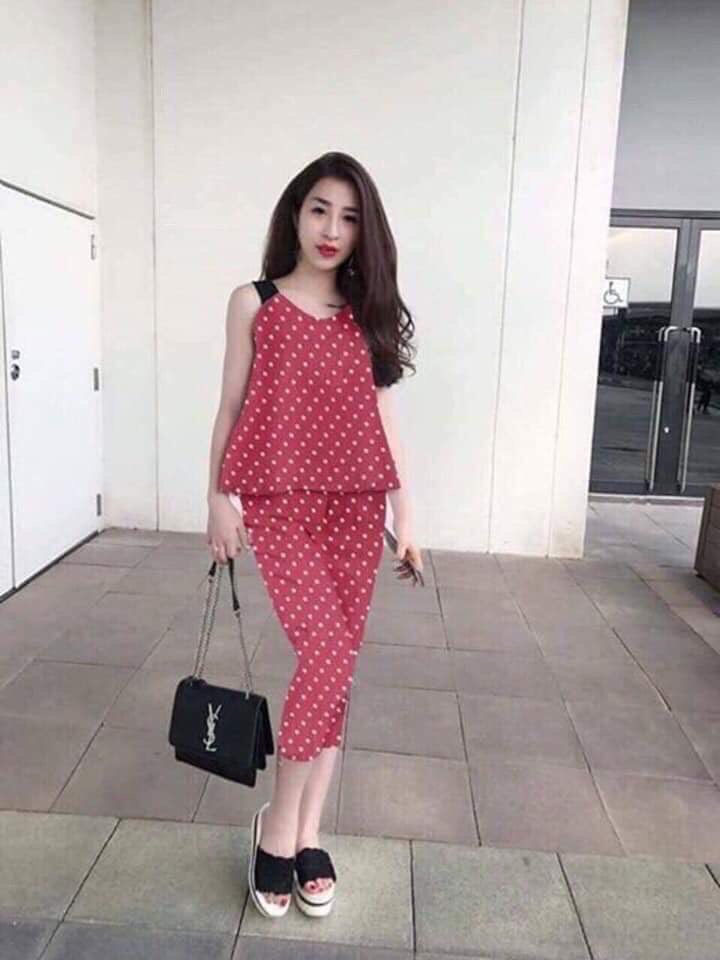 Đồ bộ nữ 💖 Set đồ bộ thun, quần lửng áo 2 dây chấm bi siêu mát cho nữ