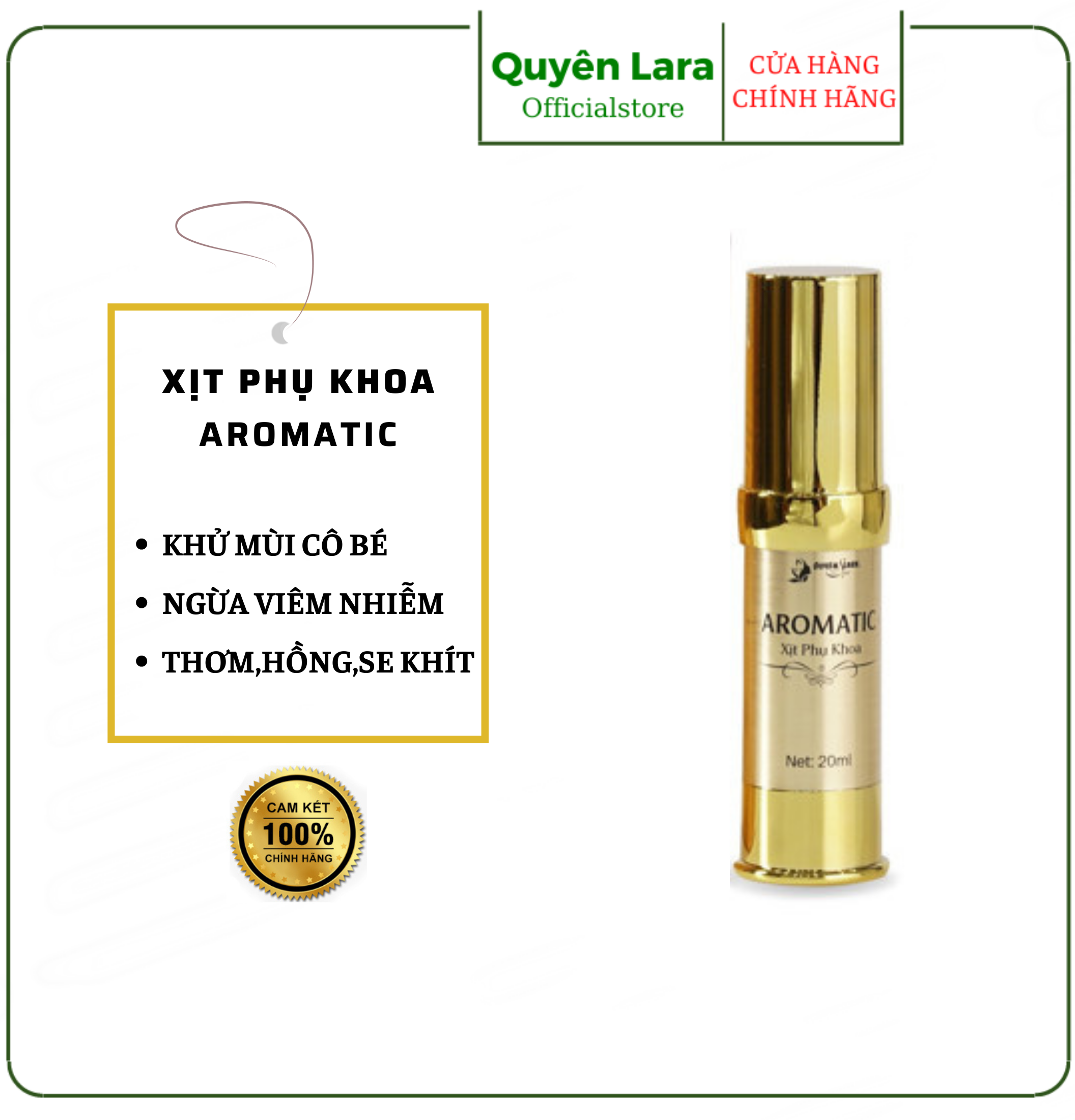 Xịt Phụ Khoa Thảo Dược Cao Cấp Aromatic Quyên Lara Hương Thơm Quyến Rũ, Khử Mùi Hôi,Làm Thơm Hồng ,Se Khít Cô Bé 20ml