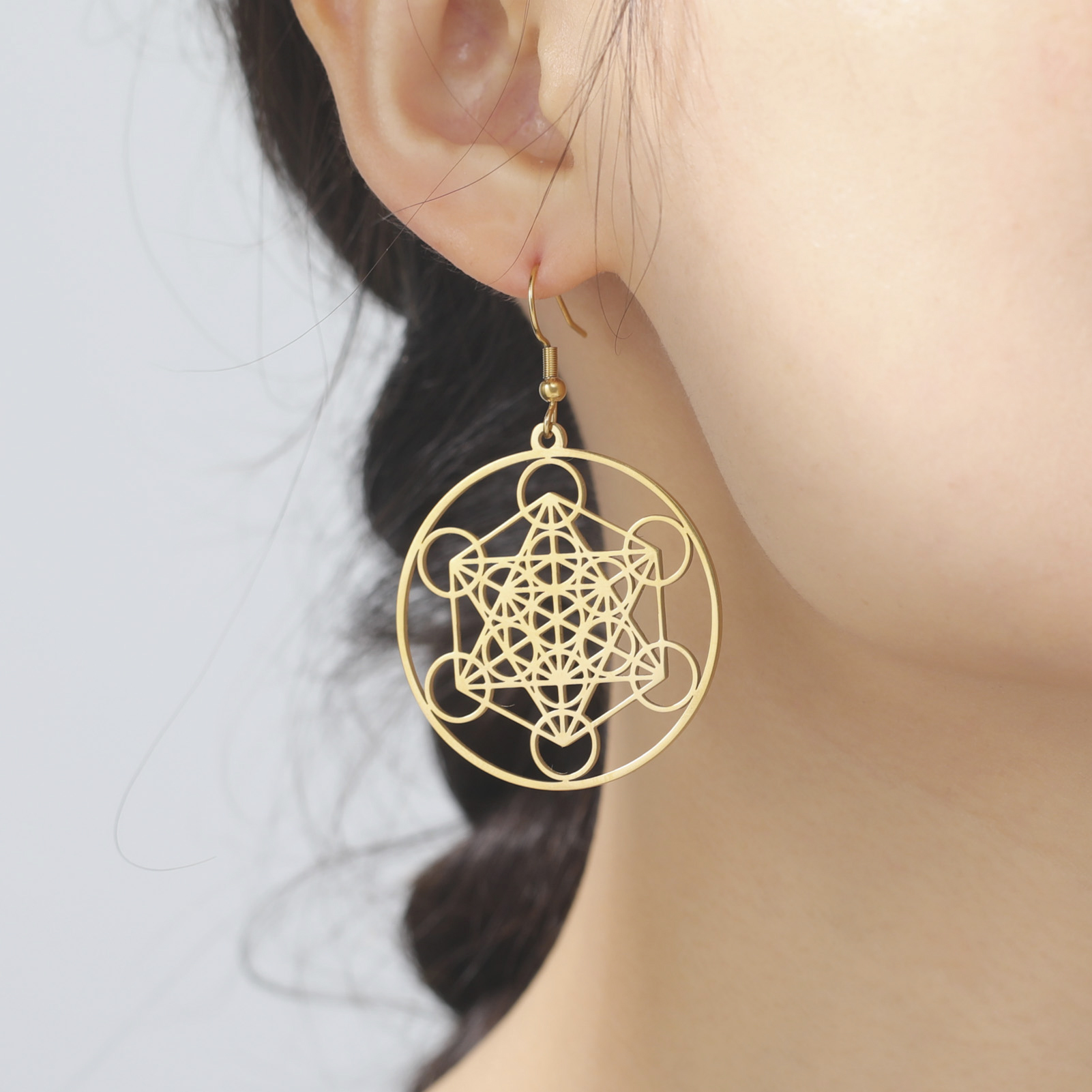 「DTOU Fashion K」 trang thép không gỉ metatron dangle Bông tai cho phụ nữ thiên thần con dấu Archangel Solomon amulet vàng cổ điển màu thả Bông tai đồ t