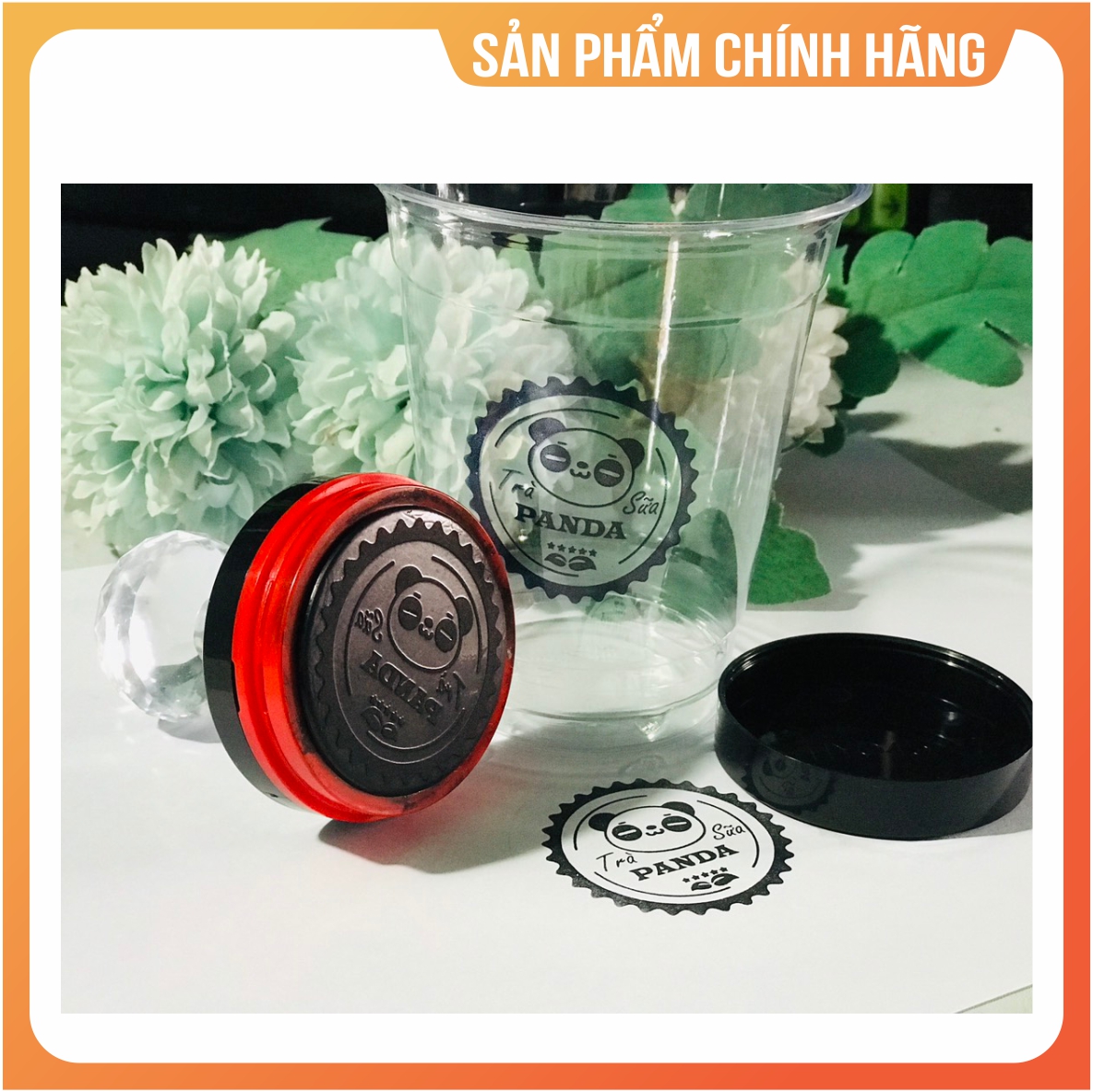 Khắc Dấu Logo theo yêu cầu in Ly cán pha lê, tròn 45mm đóng trên nhiều chất liệu