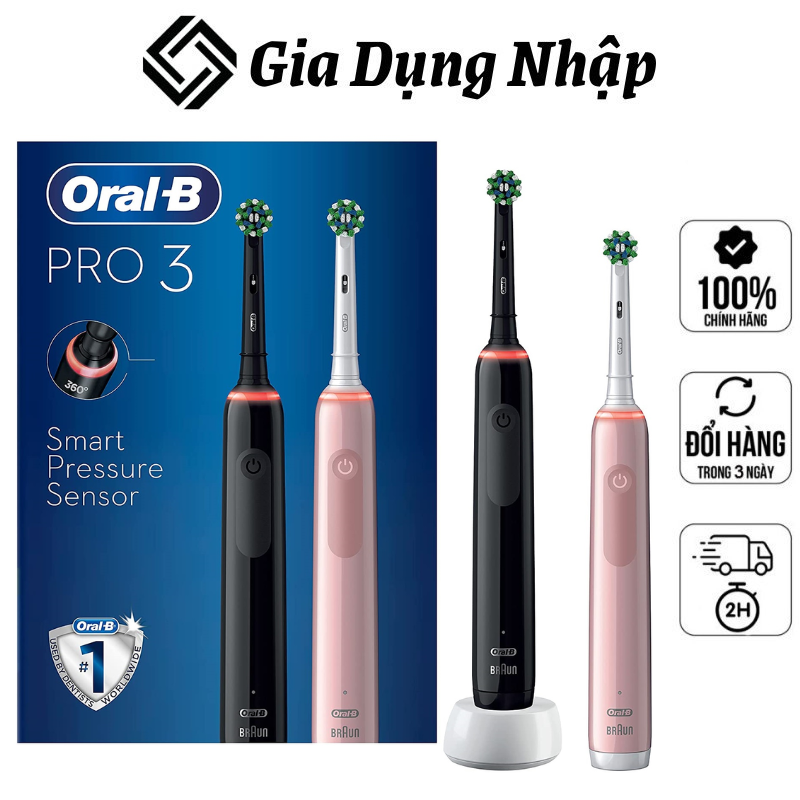 2 bàn chải đánh răng điện oral-b pro 3 3900 crossaction, oral b electric toothbrush, công nghệ 3d giúp làm sạch sâu, loại bỏ 99% vi khuẩn, mảng bám, ngừa sâu răng hiệu quả, nhập đức, bh 12 tháng