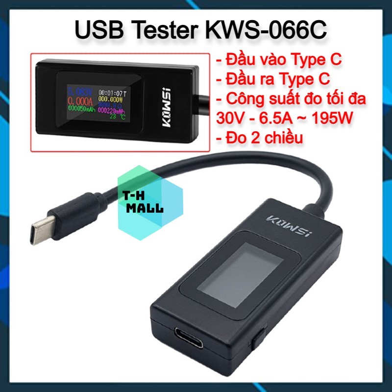 Usb tester kiểm tra đo dòng điện, điện áp pin sạc cổng type c usb keweisi kws 066c
