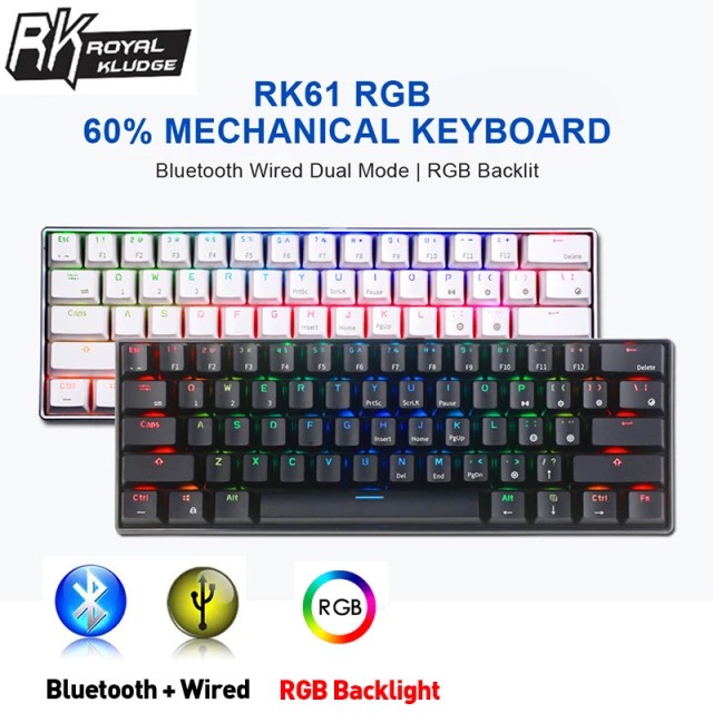 RK61 RGB HOTSWAP - Bàn Phím Cơ không dây Royal Kludge RK61 RGB Kết nối Dây, Bluetooth 5.0 và Wireless 2.4G - CHÍNH HÃNG