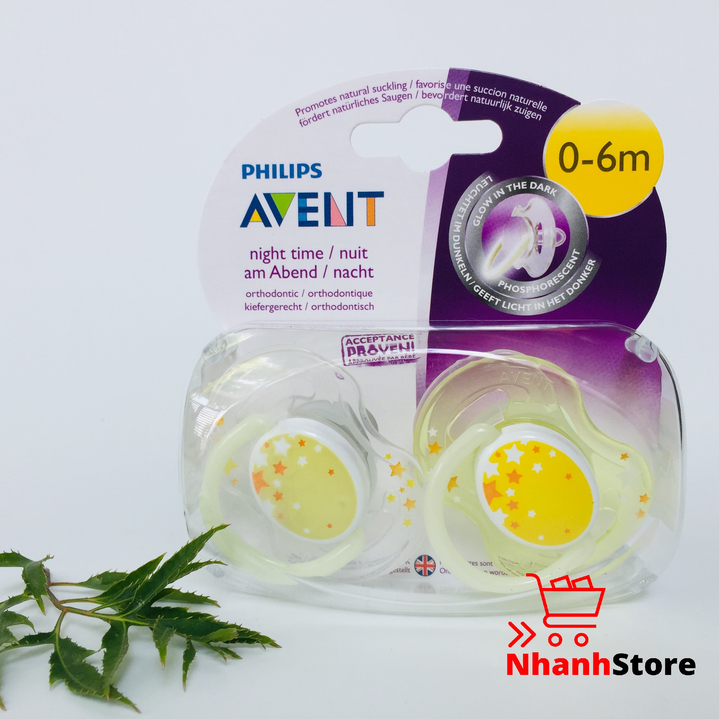 Ty ngậm BAN ĐÊM phát sáng Avent, cho bé từ 0-6-18 tháng [Sản xuất tại Anh]