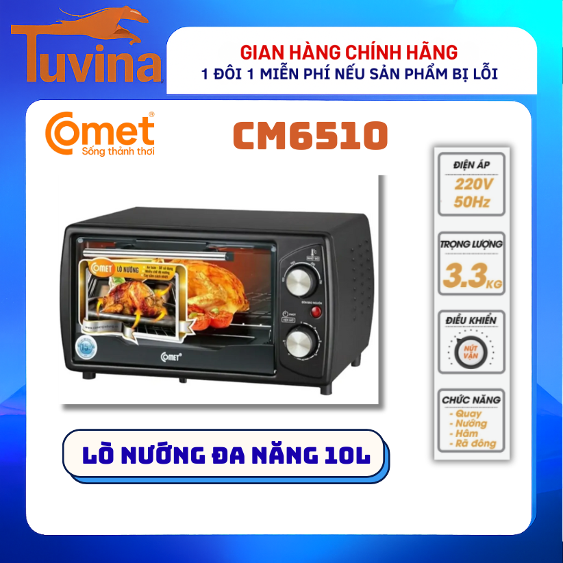 Lò Nướng Điện Đa Năng Comet CM6510 10L 10 Lít - Hàng Chính Hãng (Bảo Hành 12 Tháng)