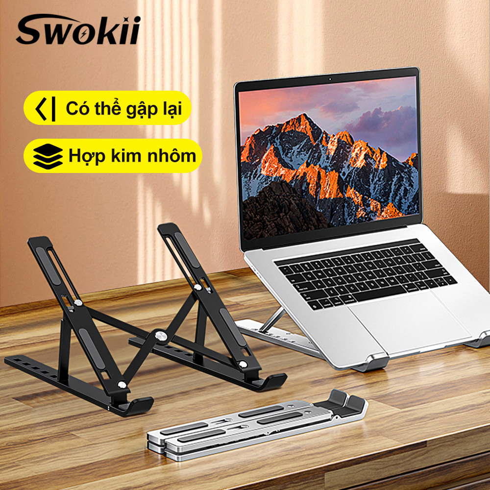 Swokii N3 Laptop Stand, Laptop Holder Riser, 6 Angles Adjustable Aluminum Ergonomic Foldable Portable Desktop Holder, Compatible with MacBook/iPad/HP/Dell/Lenovo