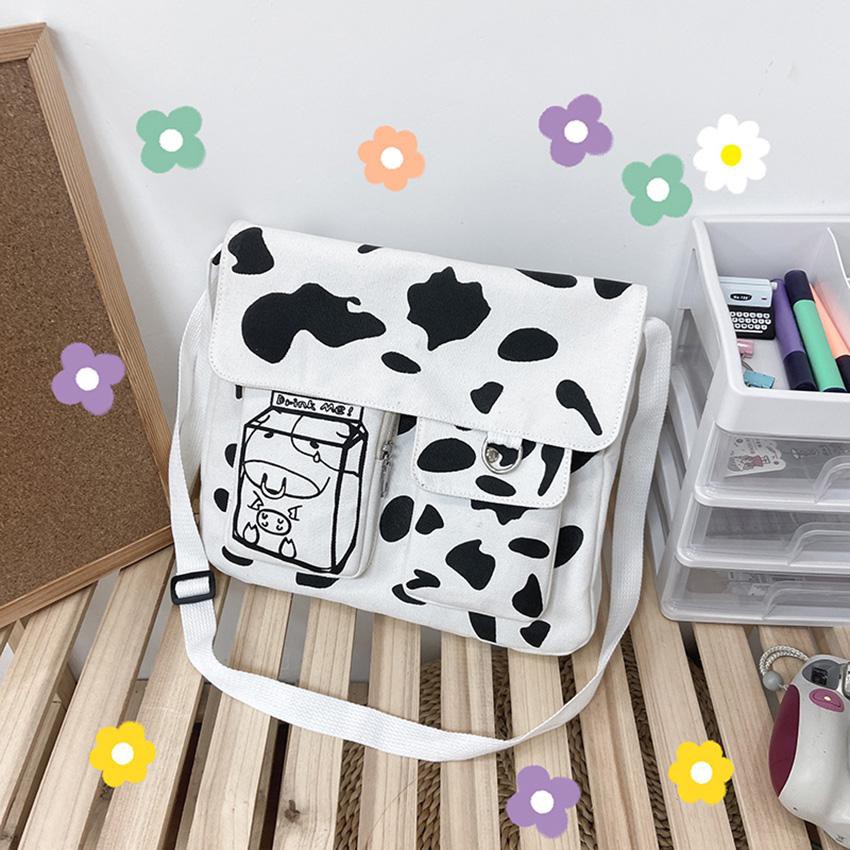 [HCM]Túi đeo chéo con bò sữa vải canvas mềm mịn phong cách Hàn Quốc - Size trung