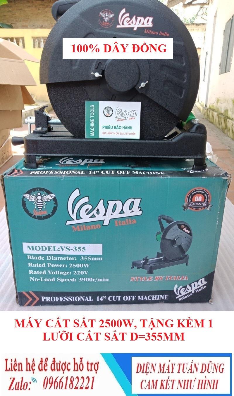 Máy cắt sắt Vespa 355 công xuất 2500w, dây đồng máy cắt sắt bàn mạnh mẽ, may cat sat ban bảo hành uy tín