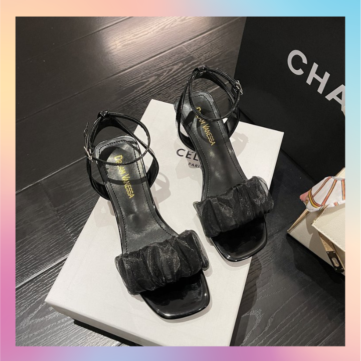 Giày sandal quai lụa nhún, gót 3cm