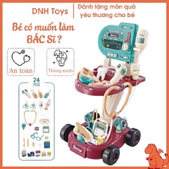 Bộ đồ chơi bac si cao cấp kèm xe đẩy, đồ chơi nhập vai bac si cho bé từ 3 tuổi, đồ chơi xe đẩy, đồ chơi nhập vai