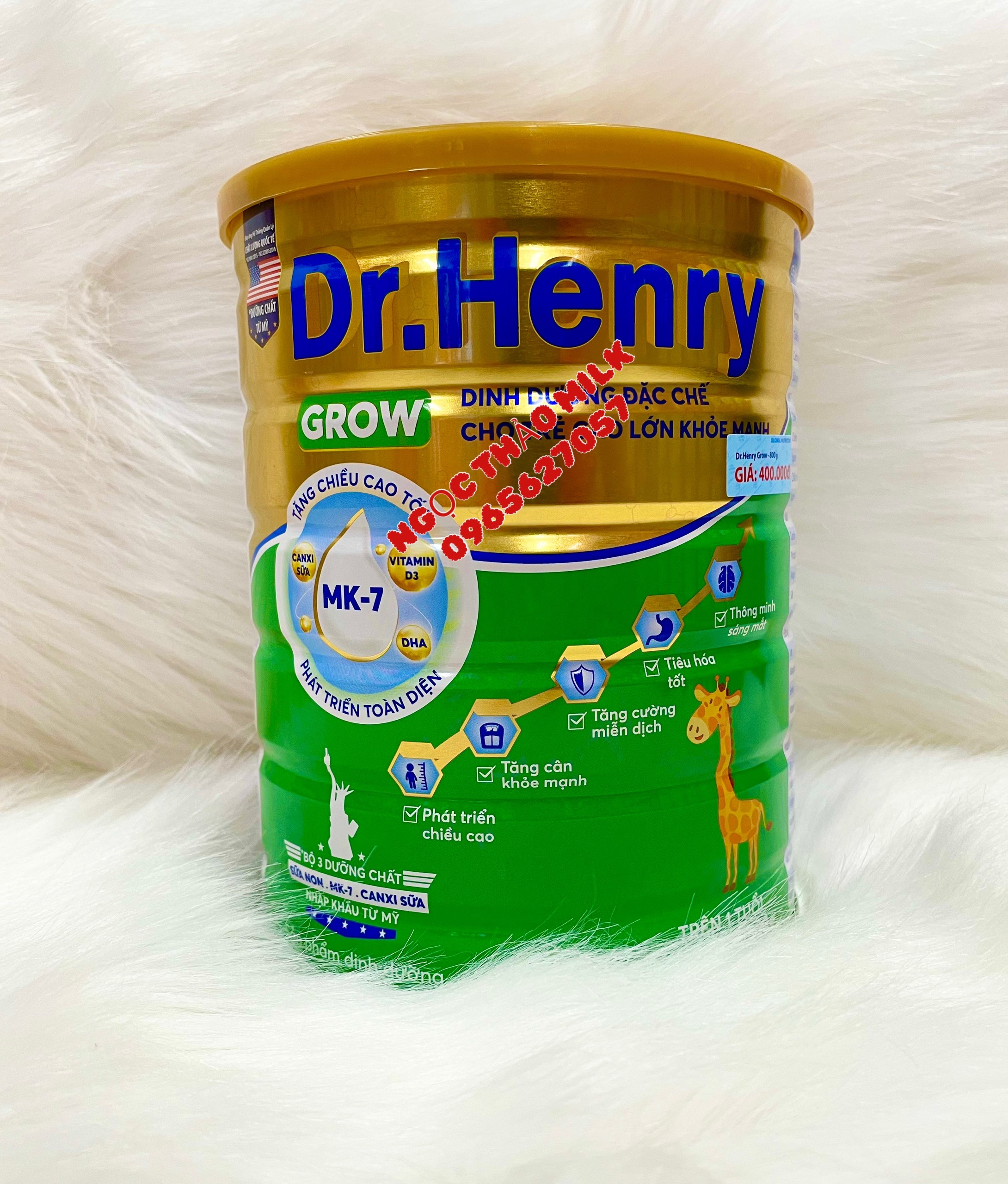 Sữa bột dr.henry grow lon 800g, phát triển chiều cao date 2024