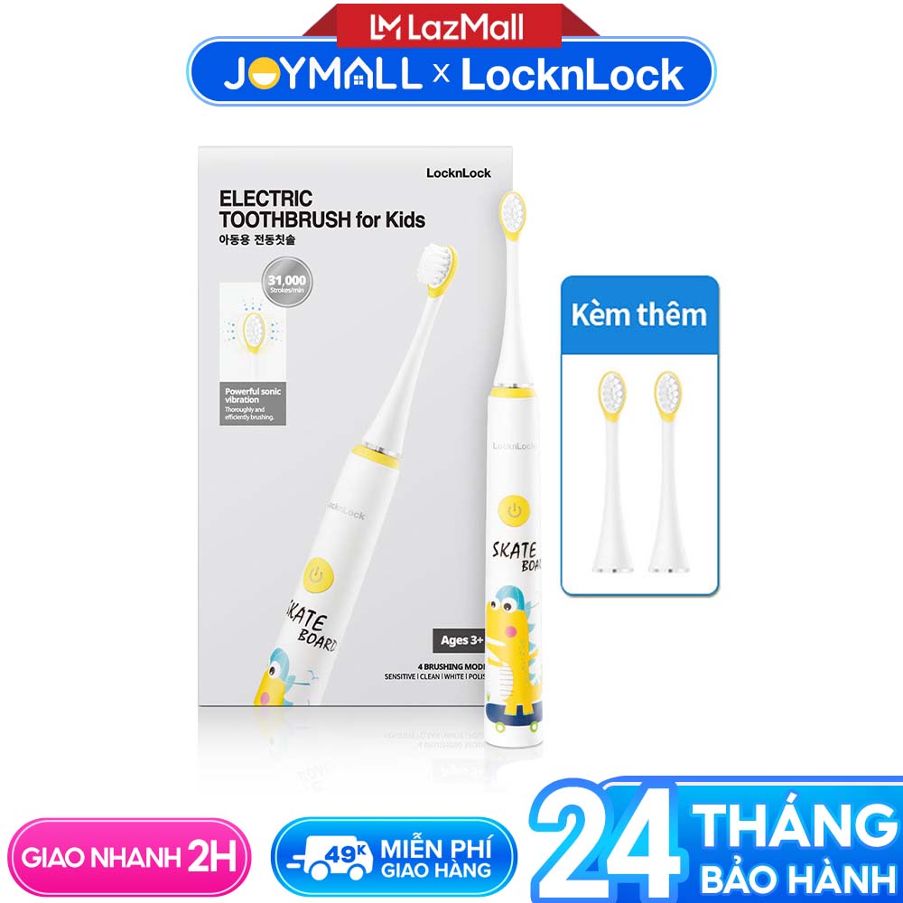 Bàn chải đánh răng điện cho bé LocknLock ENR226WHT 1.5W - Hàng chính hãng, khả năng chống nước và chống trượt - JoyMall