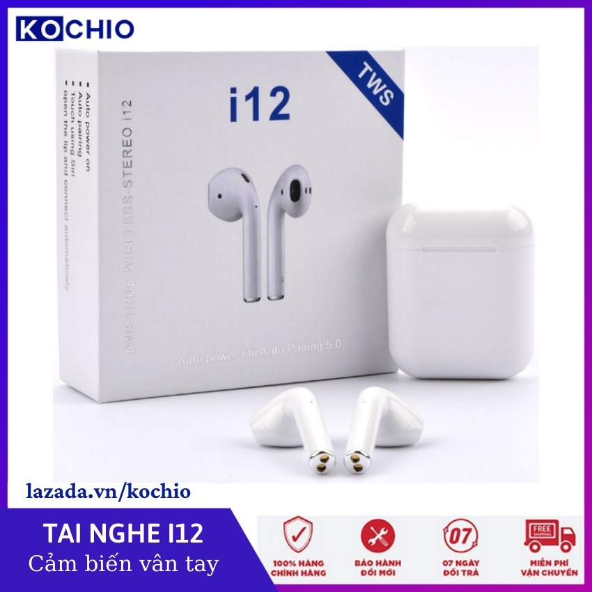 Tai nghe bluetooth không dây nhét tai i12 - Cho dòng điện thoại thông minh như Sony, Samsung, Iphone, Oppo - Cảm ứng  5.0, chống nước, pin trâu, tai nghe gaming, nâng cấp hơn i7,i9, i11,,f9 pro, s11, TWS - KOCHIO