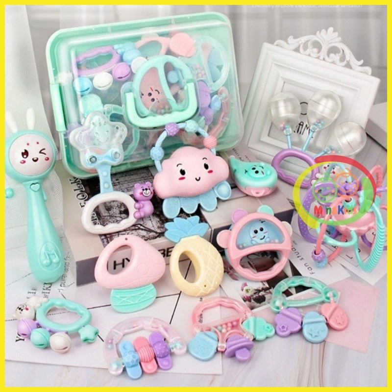 Bộ Xúc Xắc Gặm Nướu Đồ Chơi Lục Lạc Cho Bé 7.8.9.10.11.12 Món Minakids XX02