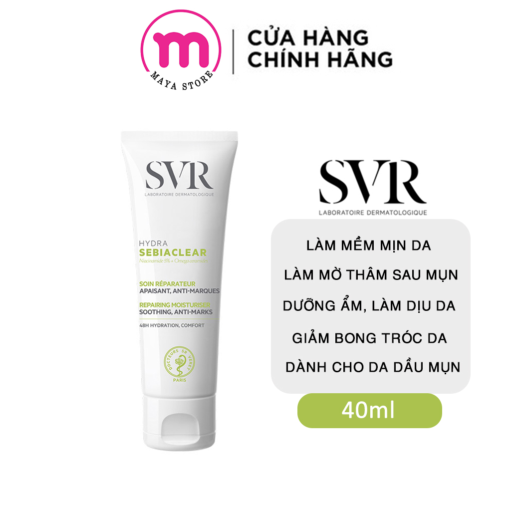 Kem dưỡng ẩm dưỡng da mềm mịn và làm mờ vết thâm sau mụn SVR Sebiaclear Hydra 40ml