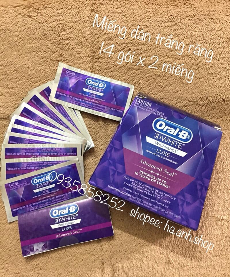 Dán trắng răng oral-b 3d white 14 gói x 2 miếng