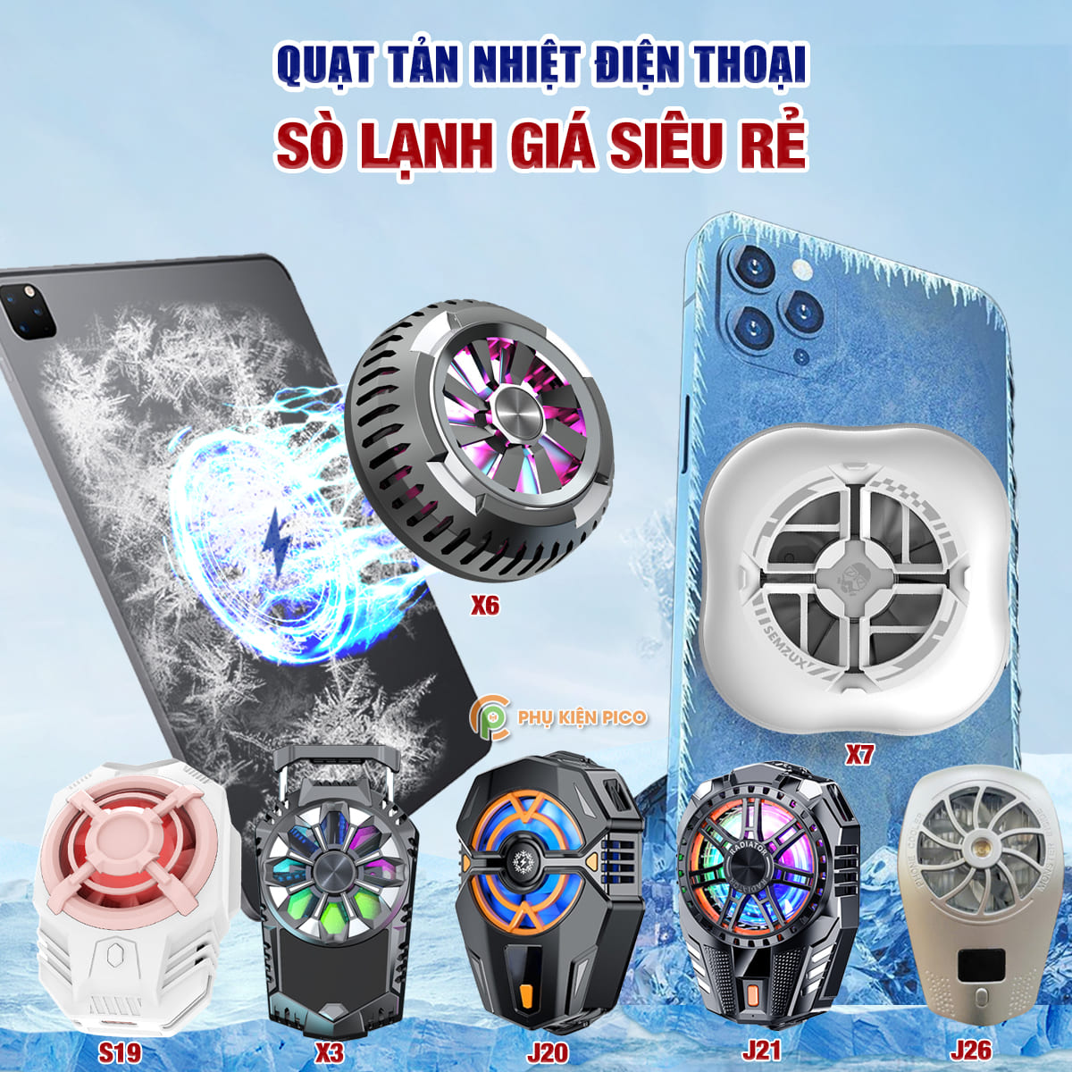 Quạt tản nhiệt sò lạnh điện thoại X6 / X7 / S19 / S20 / J20 / J21 / J26 / X65 / J86 Pro / Memo CX10
