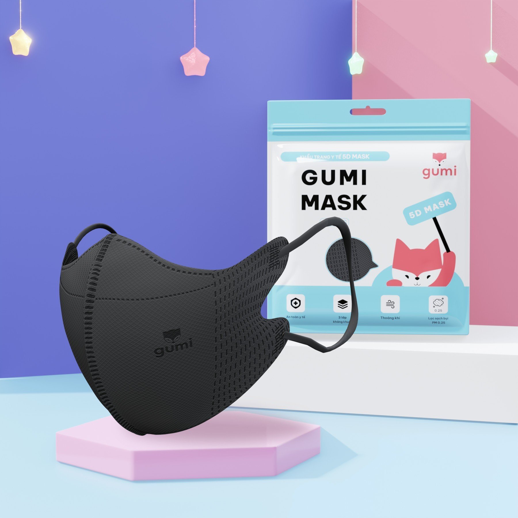 200 chiếc khẩu trang 5d gumi mask 3 lớp kháng khuẩn lọc bụi pm 2.5