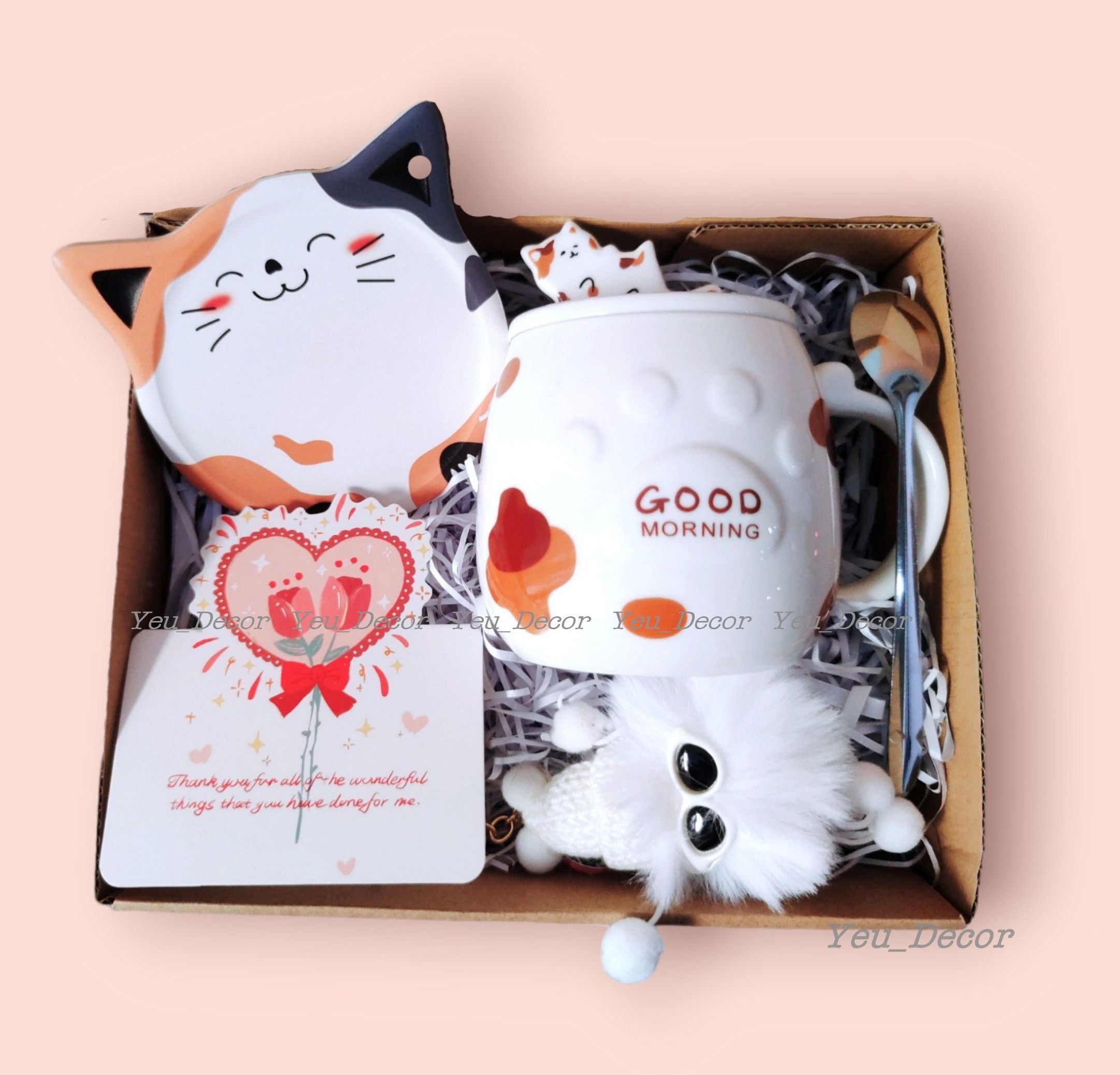 Quà tặng sinh nhật bạn gái bạn trai cho nữ nam gồm ly sứ đế lót ly gốm hút nước và phụ kiện xinh xắn đáng yêu