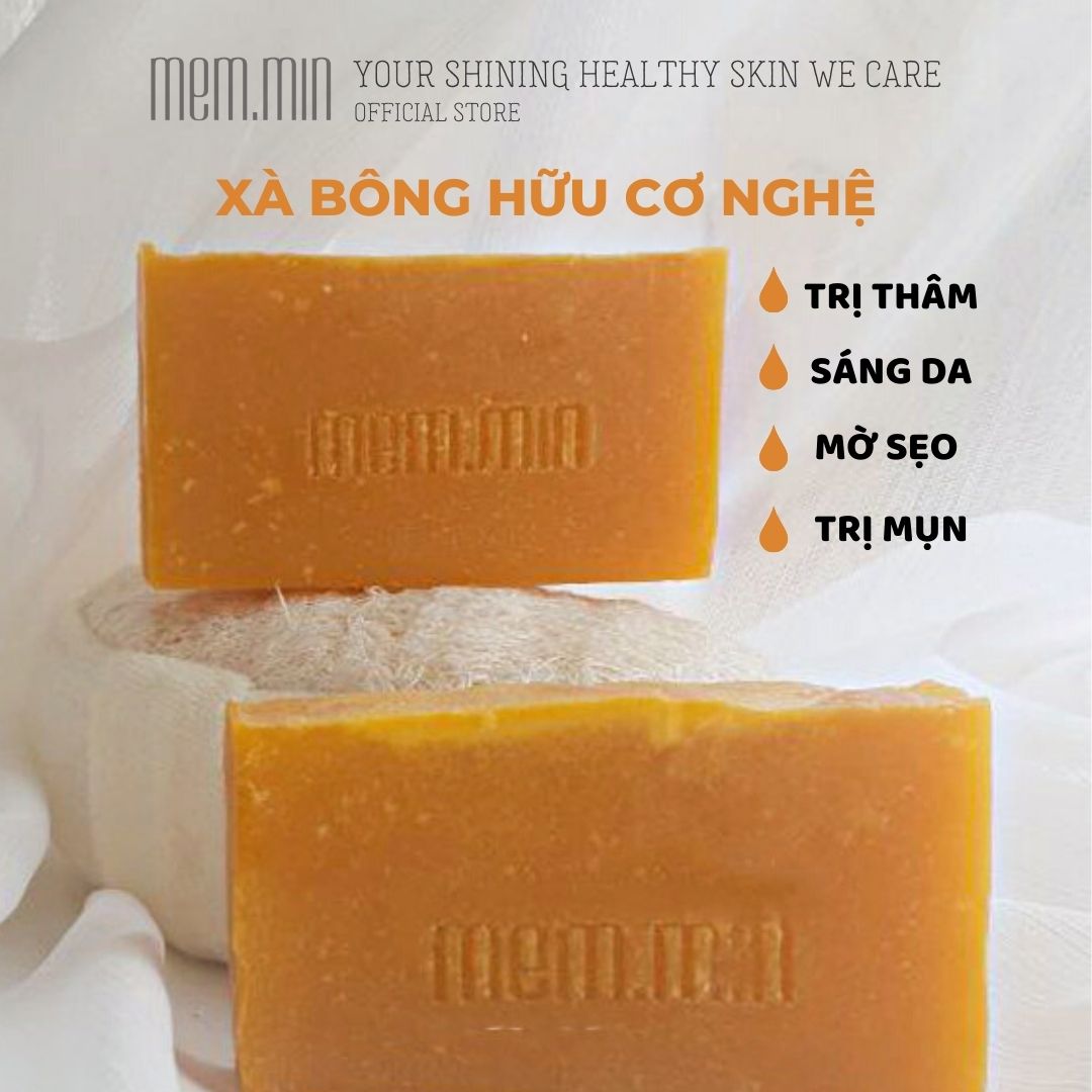 Memmin. xà bông hữu cơ nghệ, coconut + bơ shea | giảm mụn, giảm thâm sẹo | 100% tự nhiên | 100gr