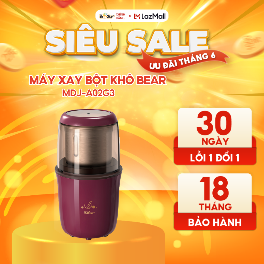 Máy xay bột khô đa năng bear a02g3 xay cà phê, hạt tiêu, ngũ cốc công suất lớn