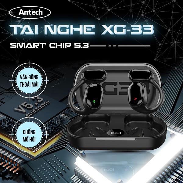 Tai nghe bluetooth thể thao XG33, không đau tai, đeo vành, vận động thoải mái, Bluetooth 5.3, pin kh