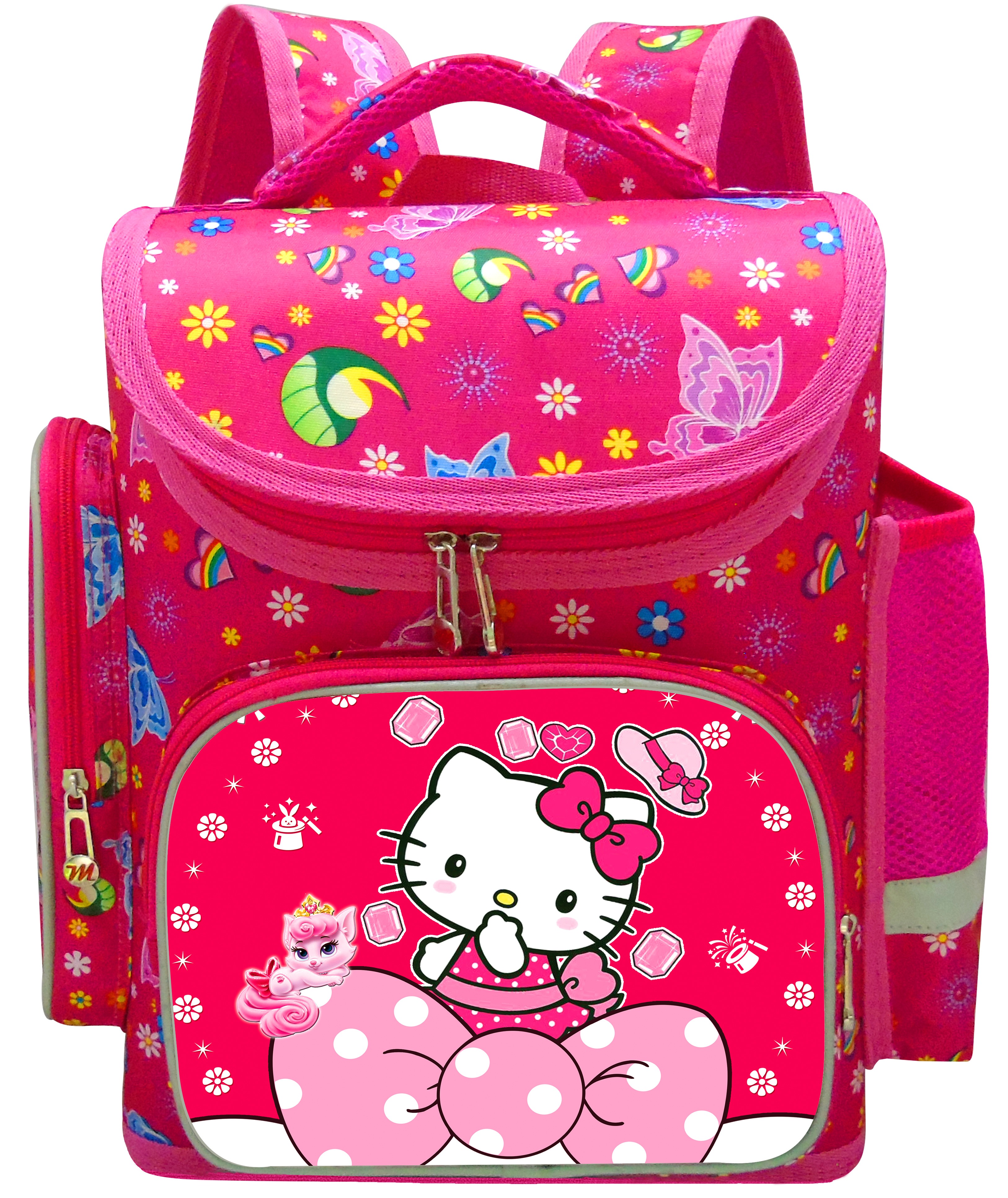 Balo học sinh chống gù lưng bé gái màu hồng dạng hộp lớp 2 đến lớp 6 hình kittty mhchlg108