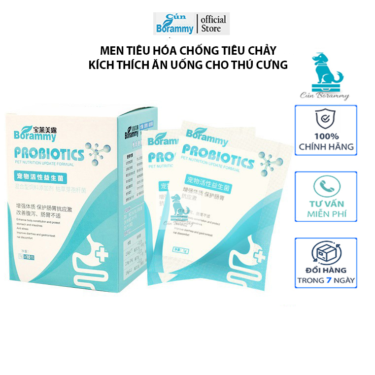 Men tiêu hóa chống tiêu chảy cấp tốc cho chó mèo Borammy Probiotics 5g - Men vi sinh thúc đẩy sự thèm ăn của thú cưng