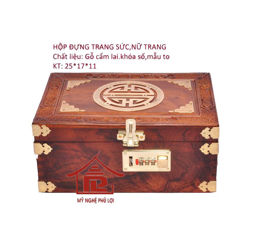 Hộp trang sức gỗ cẩm lai loại to có khóa số