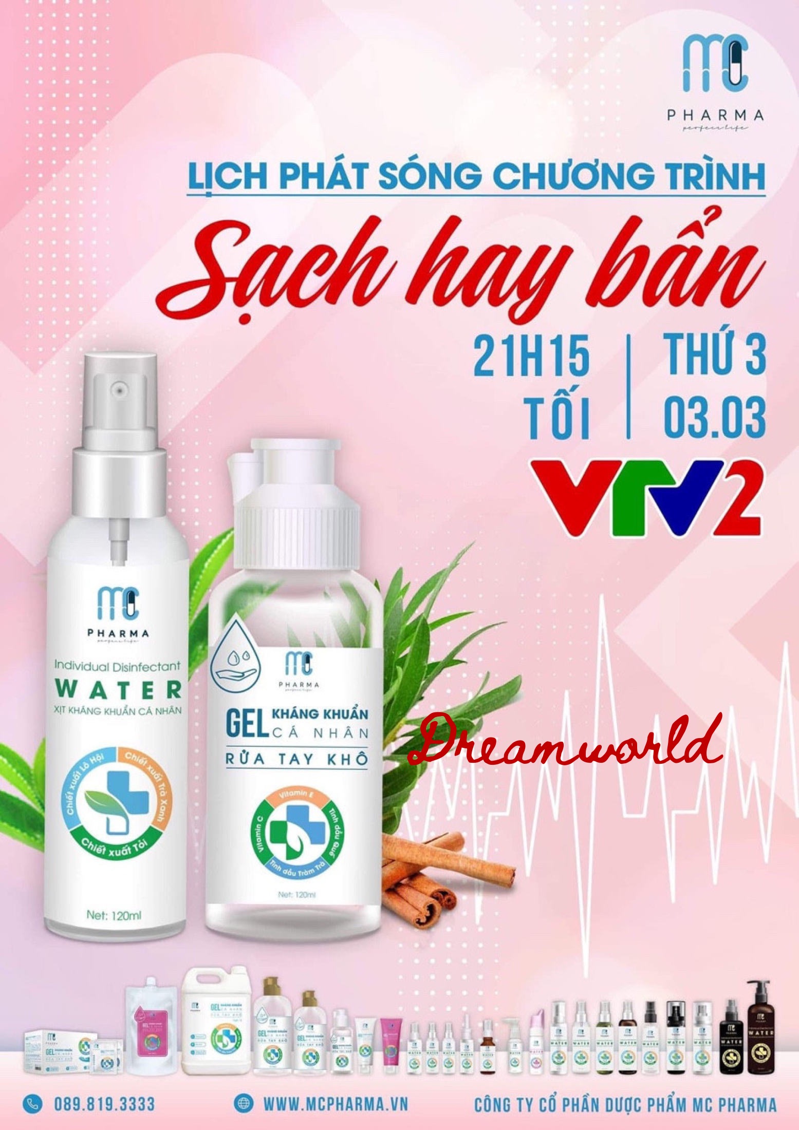 Xịt kháng khuẩn toàn thân, nước diệt khuẩn khử trùng tay cá nhân MC Pharma - Dreamworld