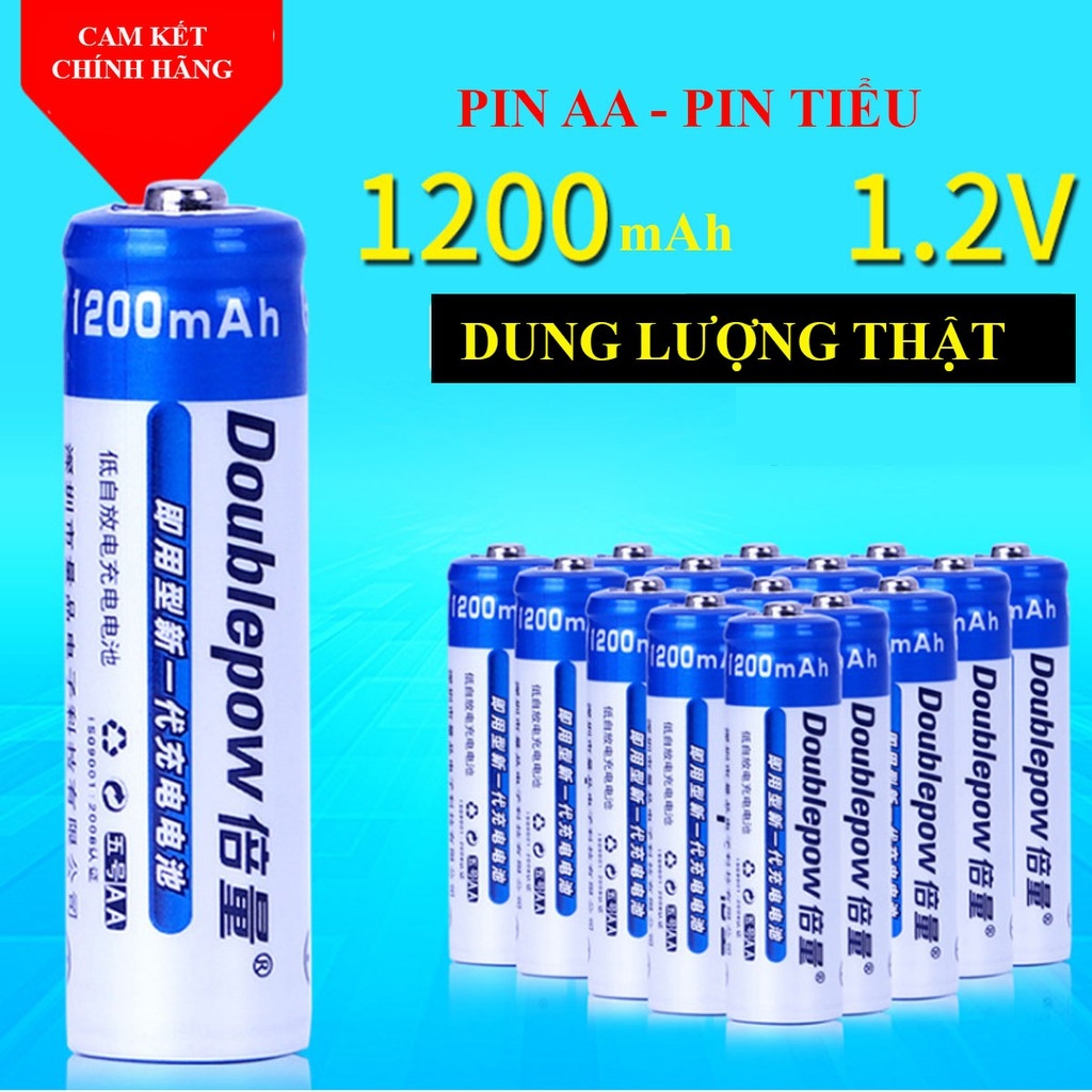 Bộ 4 viên pin sạc AA 1200 Mah, 4 pin đũa (Pin sạc AAA) 1,2V - 900mAh Double Pow 5.0