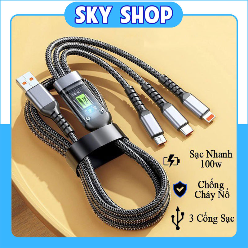 Dây Cáp Sạc Nhanh 100w micro usb type c 3 Trong 1 6a