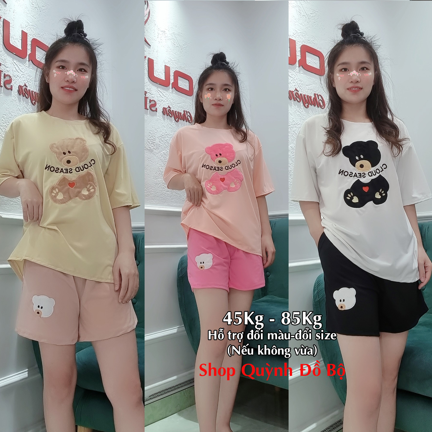 Đồ bộ nữ mặc nhà anquachi gấu đẹp thun cotton nữ mặc ngủ ở nhà dễ thương quần đùi cute s160
