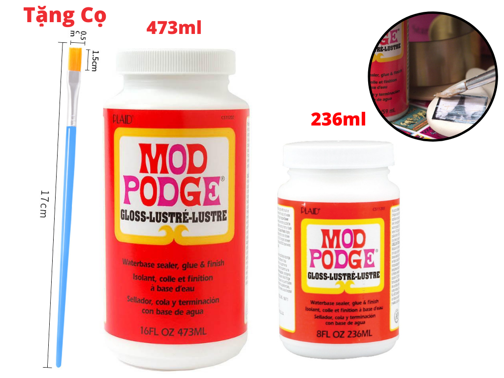 Keo Mod Podge Dùng Gloss Cho Bề Mặt Gỗ ,Giấy ,Vải Hỗ Trợ Decor Trang Trí Tặng Cọ
