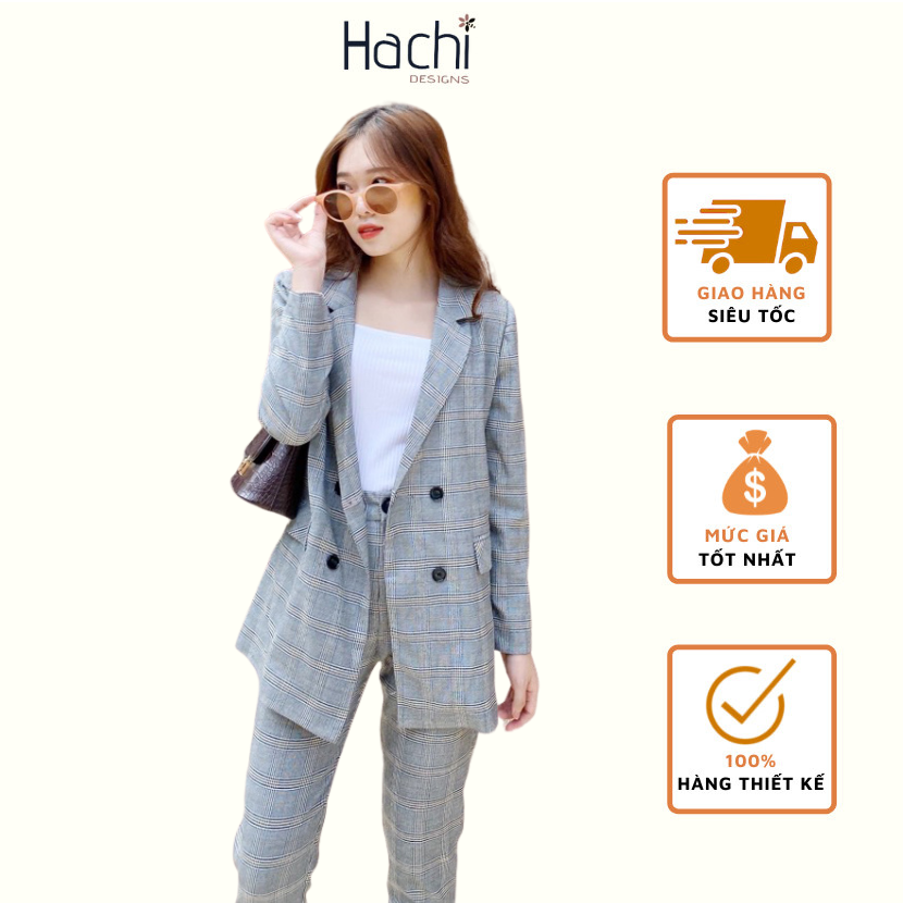 Sét Áo Và Quần Dài kẻ Crô, sét bộ kẻ 2 lớp Hachidesigns