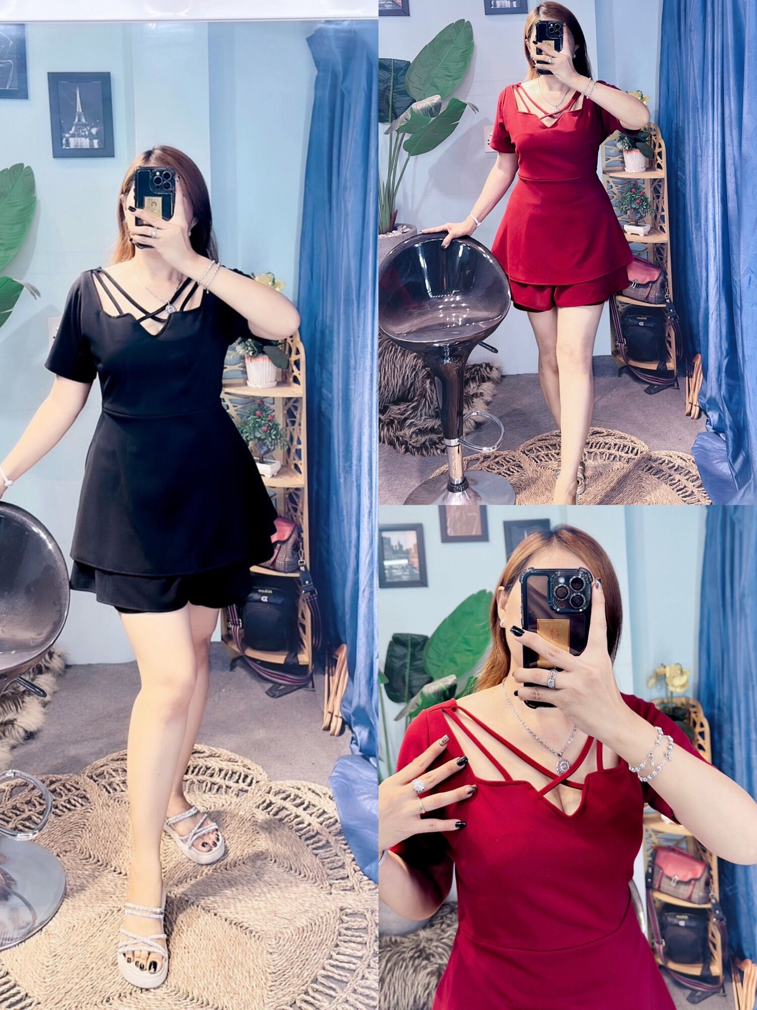 Set áo peplum quần tầng Big size dành cho khách ngoại cỡ từ 60-90 ký