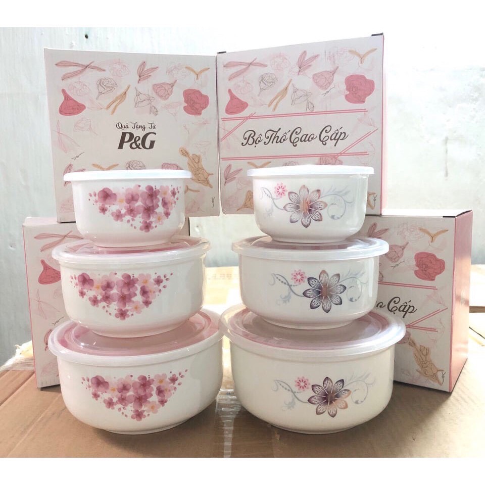 Bộ 3 tô sứ có nắp hút chân không cao cấp