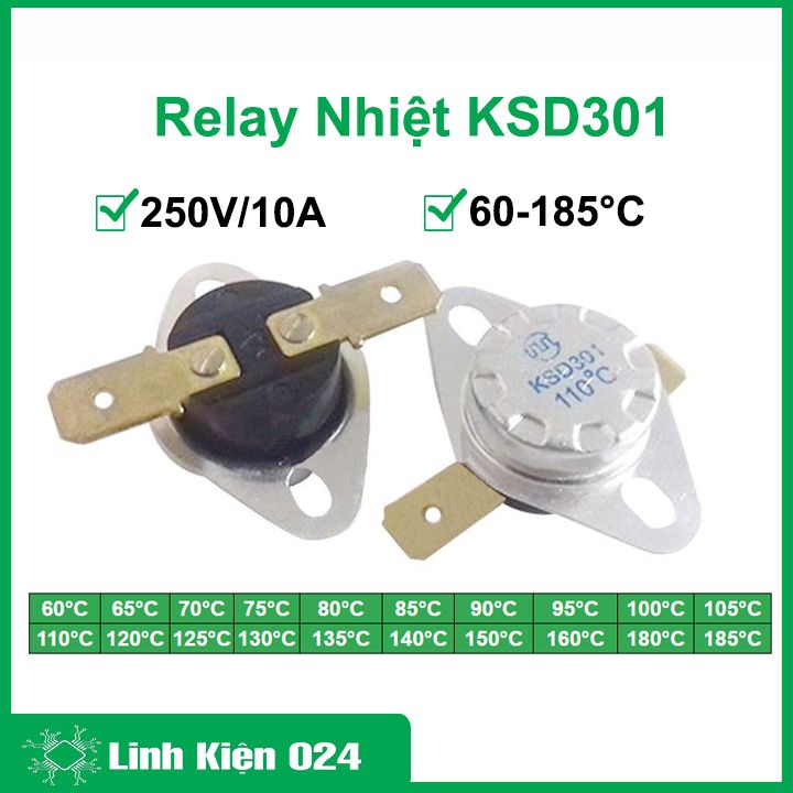 Rơ le, relay nhiệt ksd301 250v - 10a nhiệt độ từ 60°c - 185°c