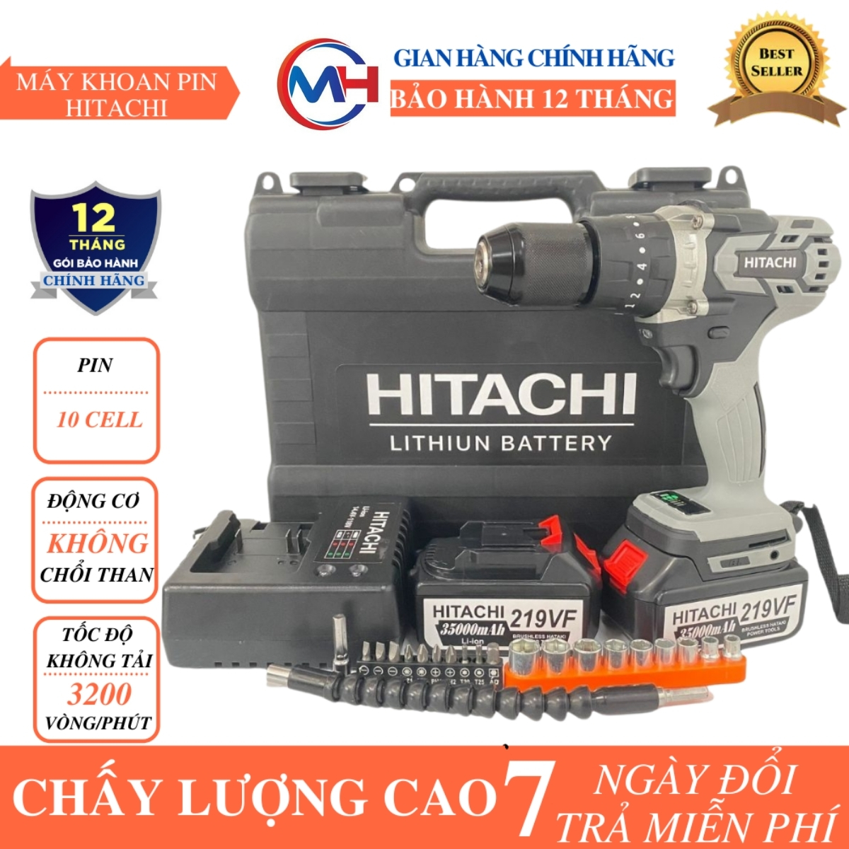 Máy khoan pin hitachi không chổi than đầu 13 ly có chức năng búa - máy khoan pin hitachi có búa 219vf 35000mah - tiết kiệm chi phí - hiệu suất
