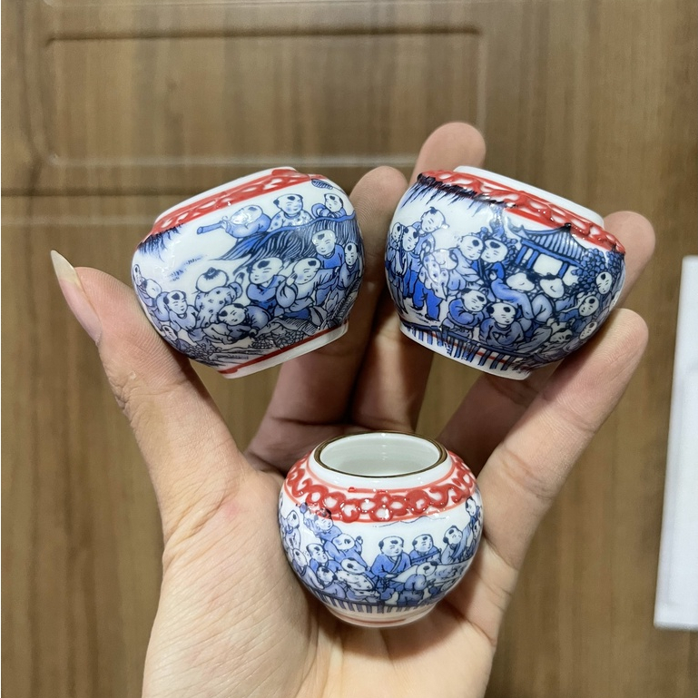 Cóng sứ đựng thức ăn cho chim chào mào hàng bách nhi vẽ ren gắn sẵn tai