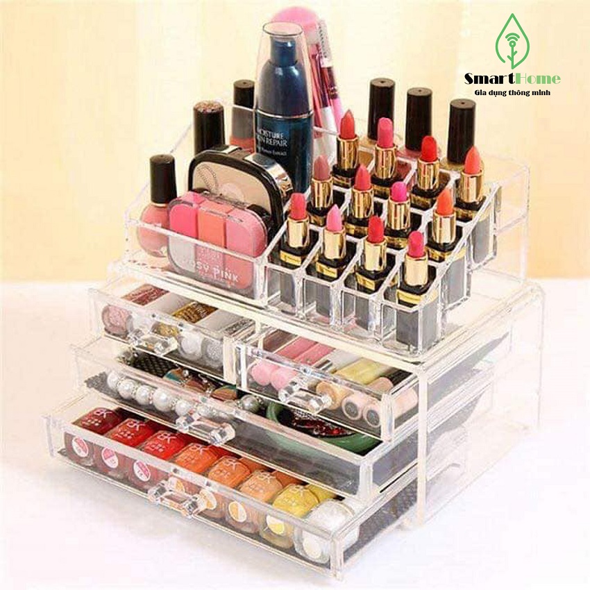 Khay Đựng Mỹ Phẩm Mica 4 Tầng-Cosmetic Trays -Trong Suốt, Khay Đựng Đồ Trang Điểm, Kệ Đựng Đồ Trang Điểm, Kệ Đựng Mỹ Phẩm 4 Tầng Nhựa Mica