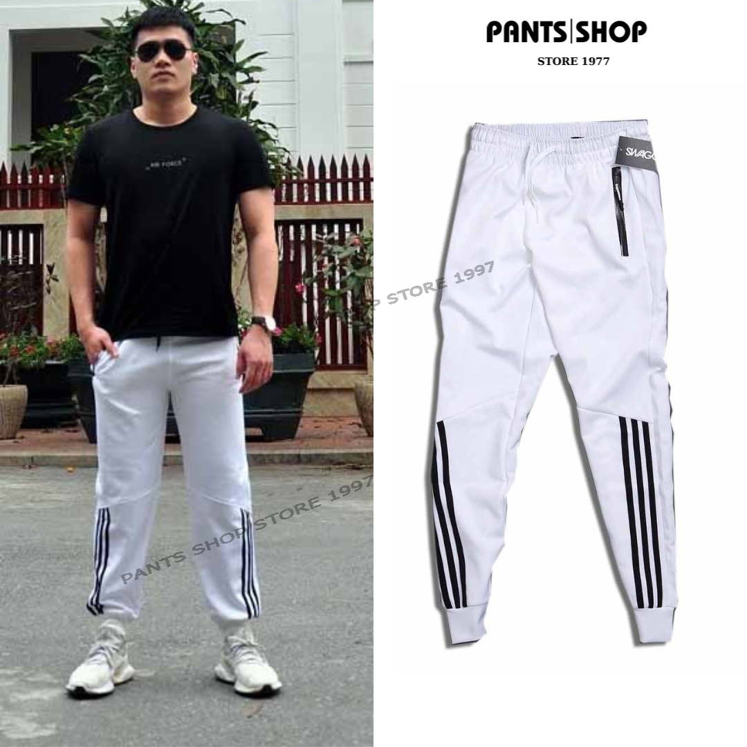 Quần jogger thể thao nam, quần dài ba sọc ống bo thời trang, chất thun nỉ mềm mịn thoáng mát, co dãn thoải mái - quần nỉ xương trắng - pants shop