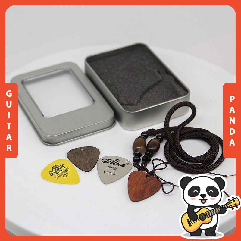 Dây chuyền đá mã não & mặt pick gỗ hương + pick dunlop rùa vàng + pick thép cao cấp + pick gỗ