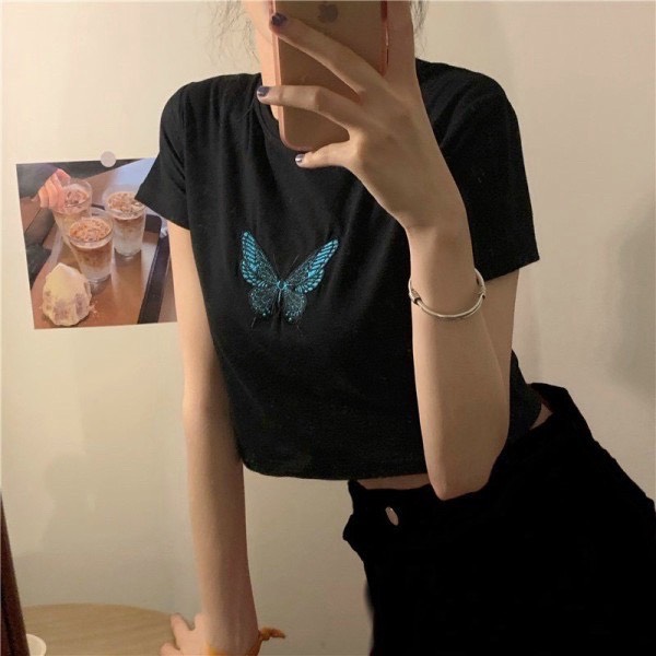 🦋🦋🦋 SIÊU HOT 🦋🦋🦋 Áo Croptop Cộc Tay Dưới 55kg Thêu Bướm 🦋🦋🦋 Bản mới E3