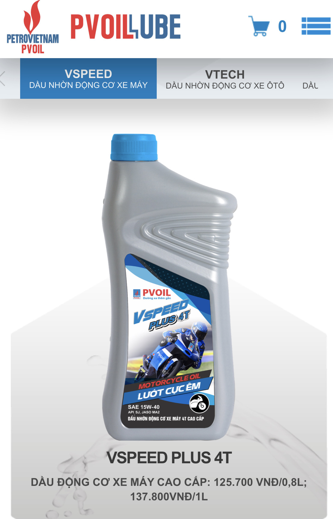   Xe số 1L  Dầu Nhớt xe máy cao cấp 4T PVOil Plus 15W-40 SJ 1 lít  cho xe số đời mới  