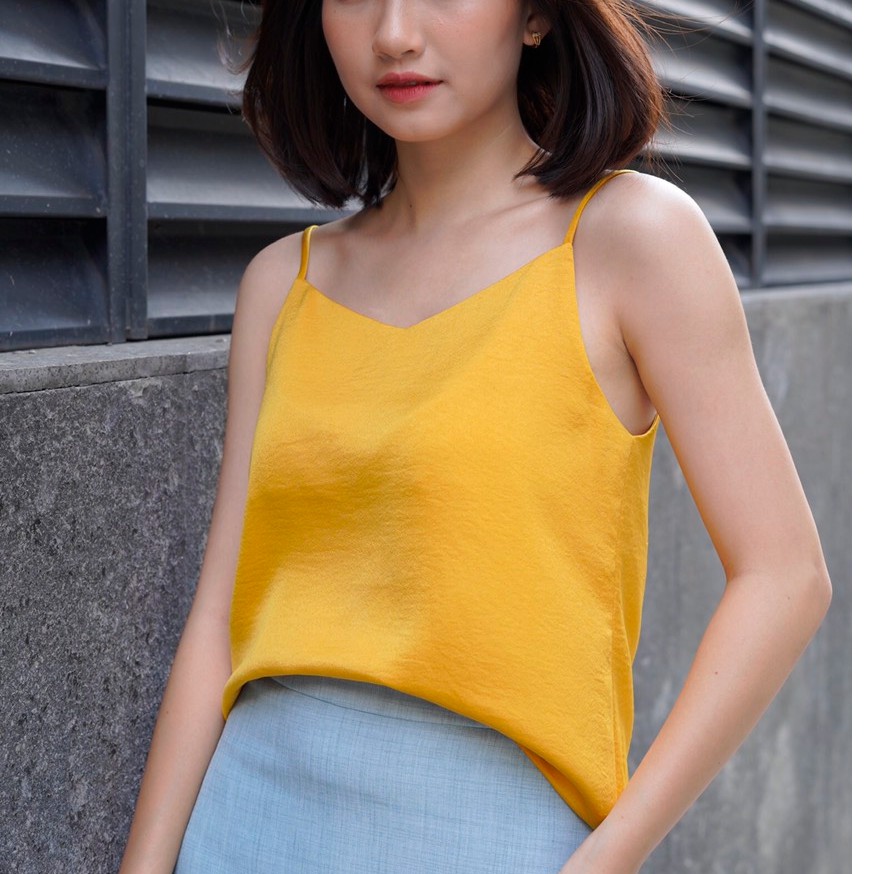 Áo hai dây cổ tim- áo 2 dây LỤA HÀN cao cấp-mặc 4 mùa