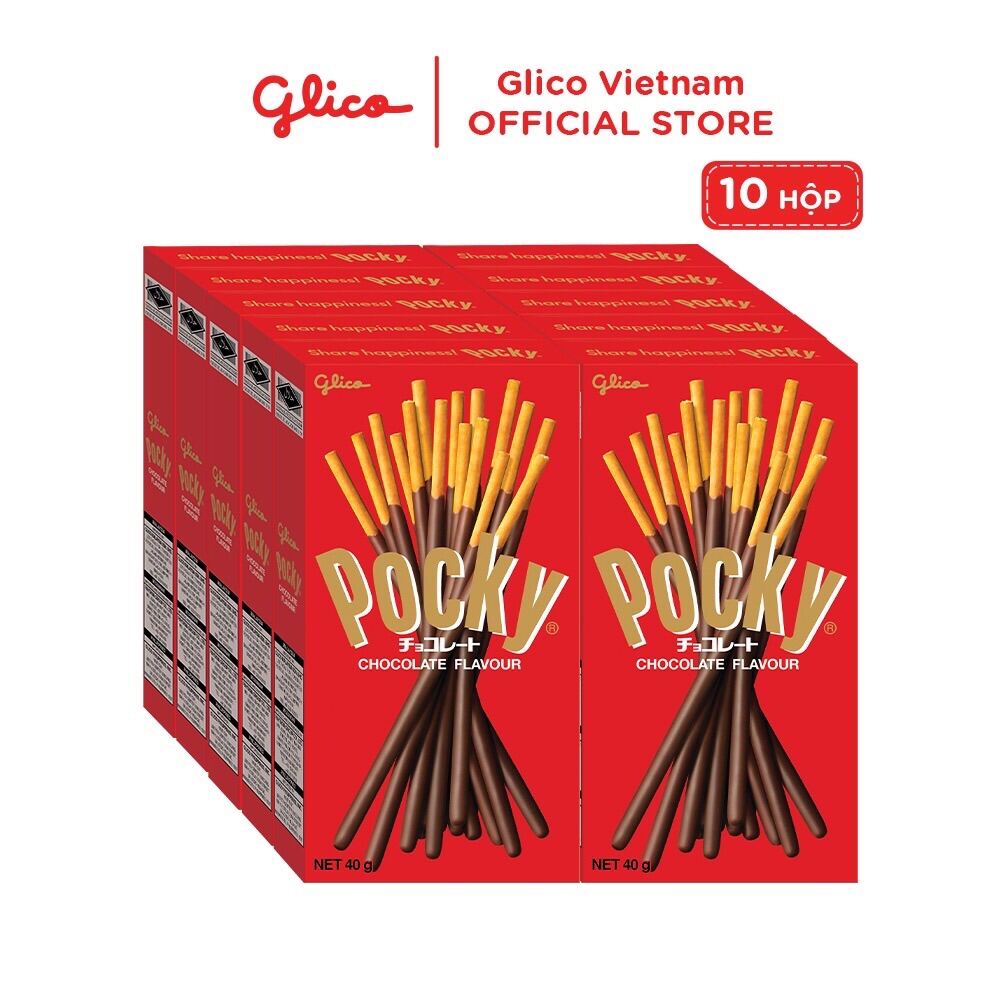 combo 10 hộp bánh snack que phủ kem glico pocky socola chocolate flavour 40g 1