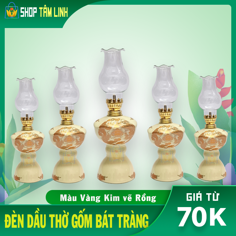 Đèn dầu thờ cúng gốm sứ Bát Tràng men vàng kim đủ kích cỡ - ShopTamlinh