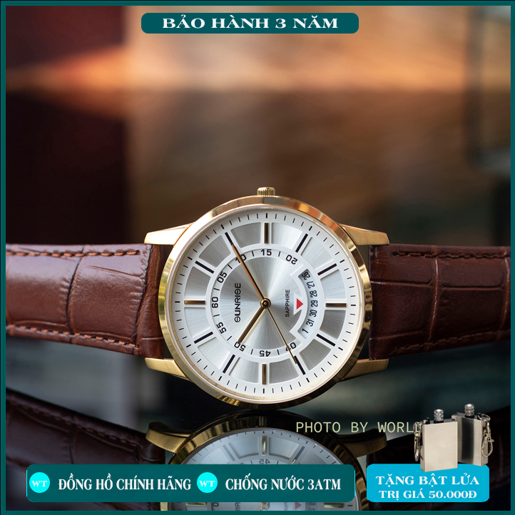 Đồng hồ nam sunrise dây da dm1118swa full hộp , thẻ bh hãng 3 năm - kính sapphire chống xước , chống nước