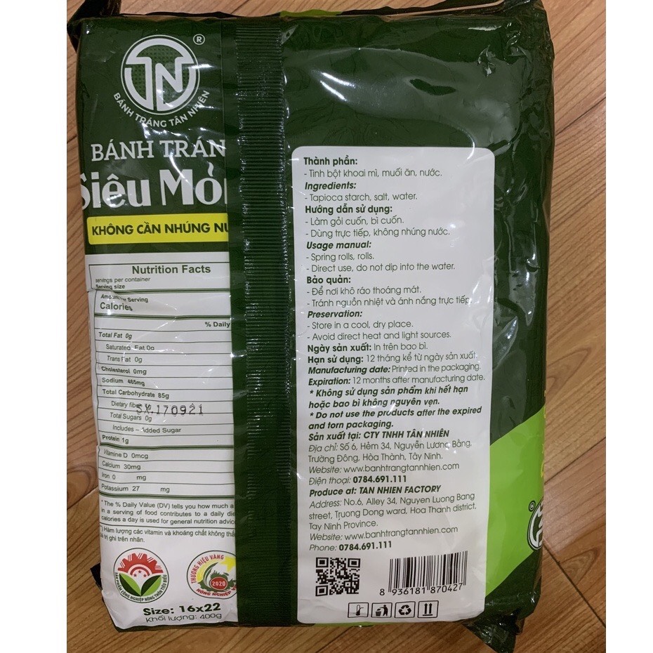 BÁNH TRÁNG SIÊU MỎNG THƯỢNG HẠNG TÂN NHIÊN 400GR